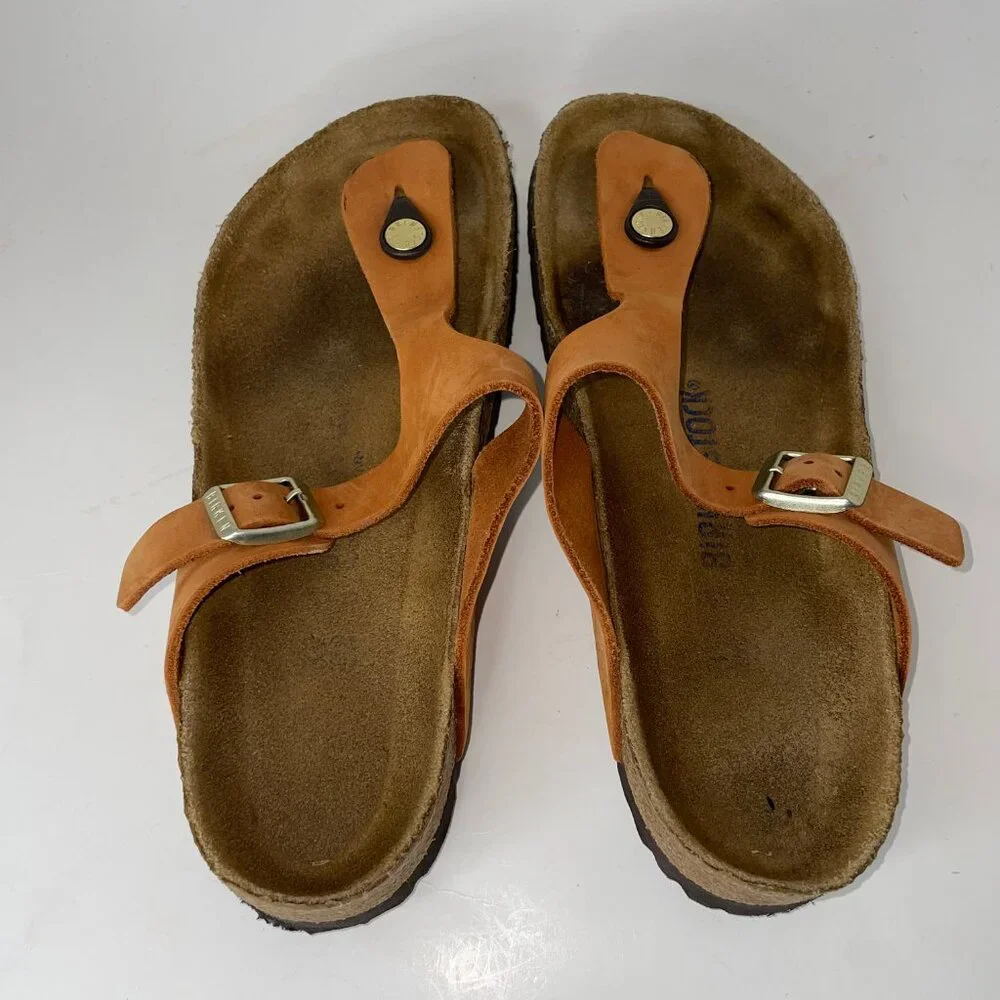 Birkenstock Gizeh Women's Leather Burnt Orange Thong Sandals Size 39 / US 8 - 8 - Picture 4 of 13